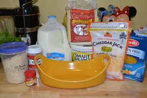 Ingredients for family favorite baked macaroni and cheese. 