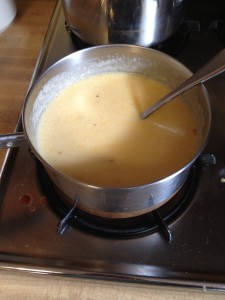 Smooth and melted cheese sauce.