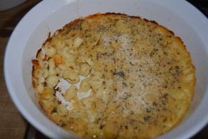 Non-gluten free baked macaroni and cheese for Dan and little one to enjoy!