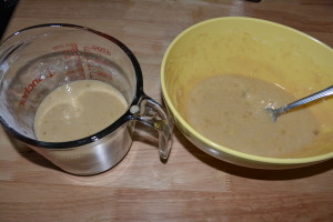 Divide banana batter into two.