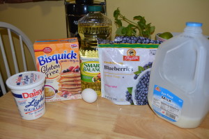 Ingredients for gluten free blueberry sour cream pancakes.