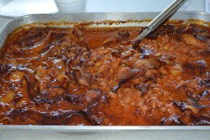 Baked Beans topped with bacon.