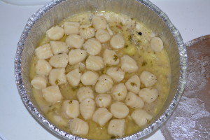 Gluten free gnocchi in a scampi sauce.