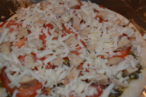 Pizza is ready to go into the oven.